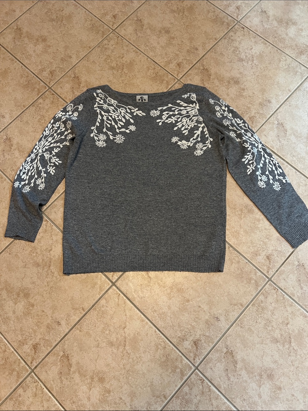 Embroidered Branch Crewneck Sweater - Gray
